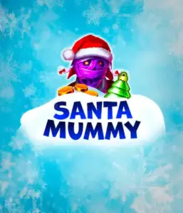  Behold the unique "Santa Mummy" slot game by Belatra, showcasing a mummified Santa dressed in festive holiday attire. This eye-catching image portrays the mummy with a bright purple hue, wearing a Santa hat, against a backdrop of snowy blue and frosty snowflakes. The game's title, "Santa Mummy," is clearly shown in large, frost-like blue letters.