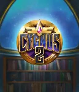 Experience the magical graphics of ELK Studios' Cygnus 2 Slot, highlighting a luxurious logo with a bright purple and gold design. With a backdrop of a celestial library backdrop, this image evokes the theme of exploration and mystery. 